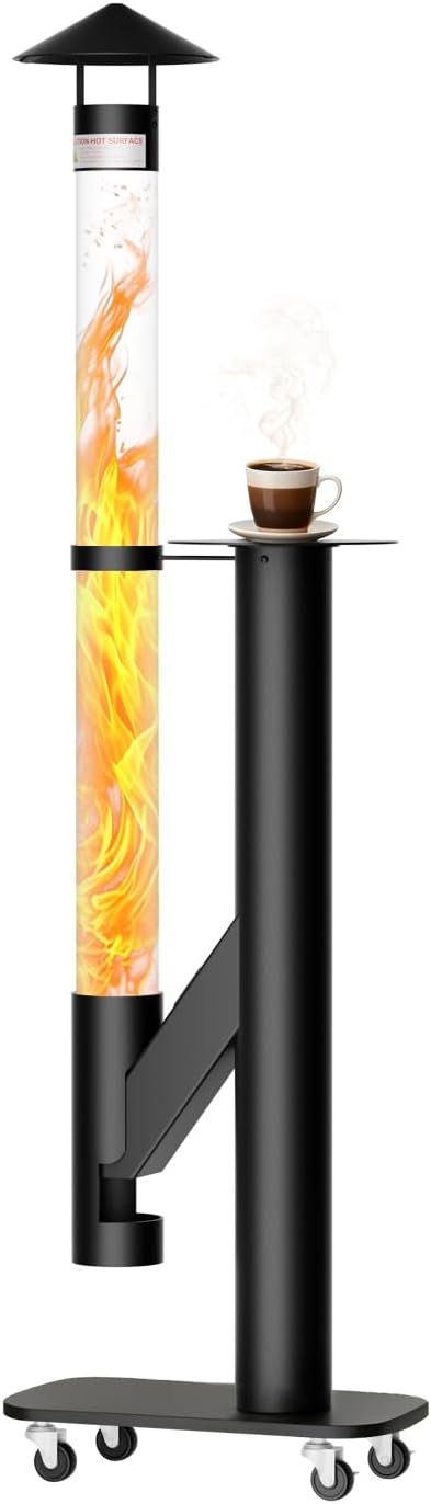71 Inches Wood Pellet Fire Pits with Wheels - Portable Wood Pellet Heater with Thickened Base- Smokeless Patio Rocket Stove - Painted Stainless Steel Outdoor Fire Pit for Backyard Camping