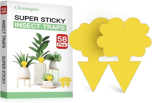 58 Pcs Yellow Flying Insect Traps for Plants,Indoors, Outdoors, Kitchen, Sticky Traps for Fungus Gnat, Fly and Fruit Fly, Flying Insects, Non-Toxic & Odorless, Kid & Pet Safe, Economic Pack (Yellow)