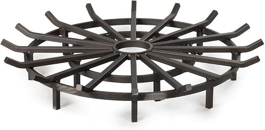 Ash & Ember 36" Wagon Wheel Fire Grate, High-Efficiency Smoke-Free Fireplace Log Grate, Decorative Wood Burning Lifted Grate Pit, Sandblasted Steel with Light Oil Coating