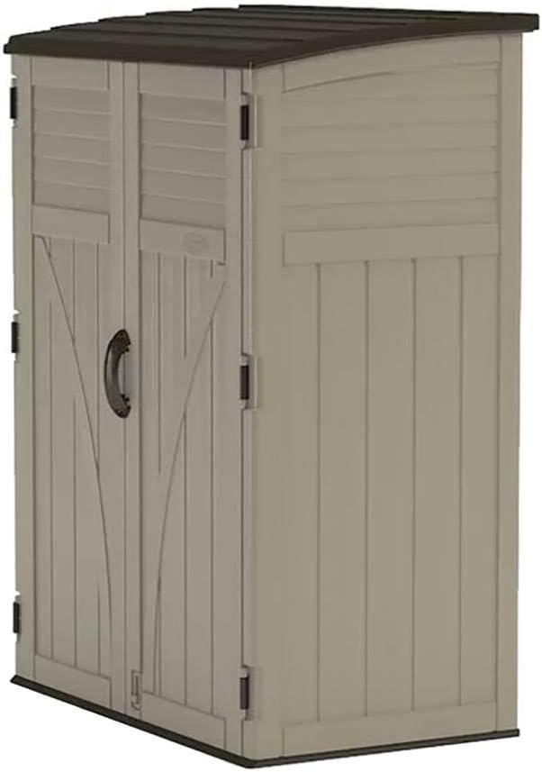Suncast Outdoor Storage Cabinet Waterproof Resin Vertical Outdoor Storage Shed (54 cu. ft.) for Patio, Garden Tools, Cushions, & Equipment. Weatherproof Plastic Multi-Wall Design, Capacity Made in USA