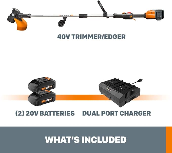 Worx String Trimmer Cordless, Edger 40V Power Share Weed Trimmer 13" (2 Batteries & Charger Included) WG184
