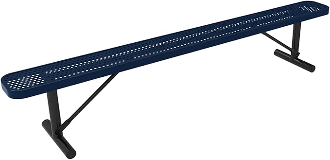 COATEDOUTDOORFURNITURE Heavy-Duty Portable Outdoor Bench Thermoplastic Coated, Punched Steel, Commercial-Grade Seating, Made in America (Portable Without Back, 8 Ft, Textured Dark Blue)