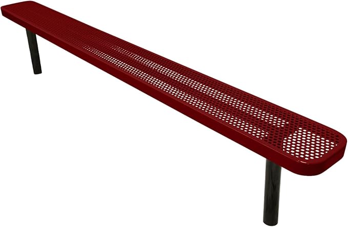 COATEDOUTDOORFURNITURE Heavy-Duty Outdoor Bench Thermoplastic Coated, Punched Steel, Commercial-Grade Seating, Made in America (Inground Without Back, 8 Ft, Textured Burgundy)