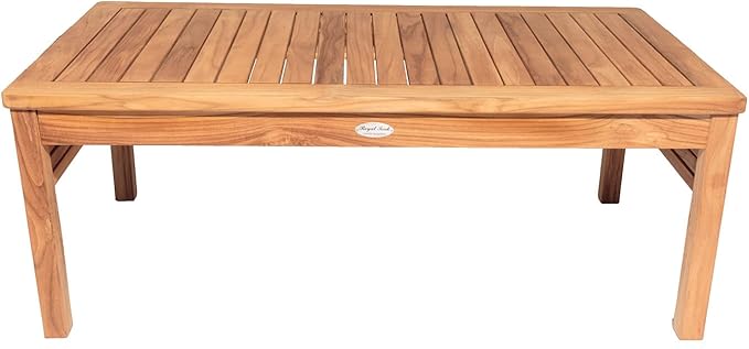 Royal Teak Collection Miami Deep Seating 6-Piece Teak Patio Conversation Set with Seating, Rectangular Coffee Table & Square Side Tables (P113SPA), Spa Heavy Duty Outdoor Cushions