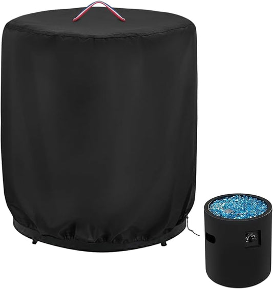 Round Fire Pit Cover,24 Inch 600D Waterproof Outdoor Propane Fire Column Cover For 23 Inch Cylinder Firepit, Patio Fireplace Cover - 24"D x 27"H