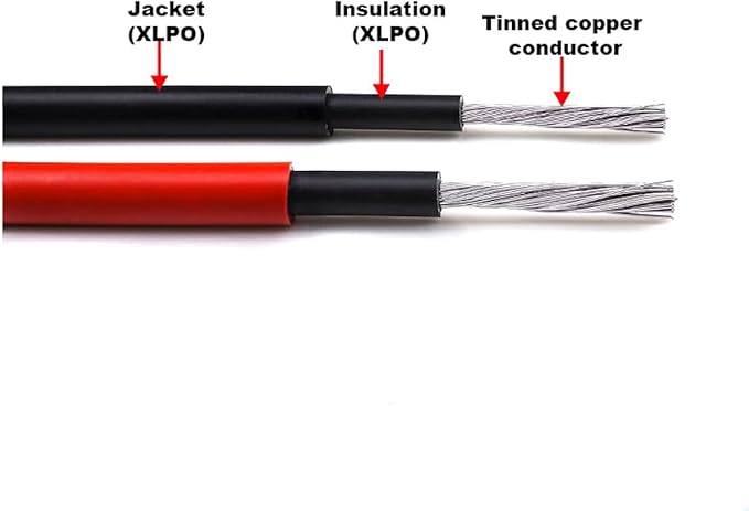 Solar Cable 100Ft 30M 10 awg Wire, 100FT Black + 100FT Red 10 Gauge Wire Solar Extension Cable Wire with 6 Pairs Solar Connectors for RV, Photovoltaic Systems (100, Black red)