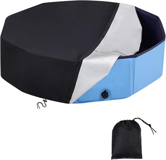 32 inch Dog Pet Pool Cover Round, Foldable with Drawstring Design for Universal Kiddie Pet Outdoor Bath Tub, Waterproof and Dustproof Anti-UV Dustproof Safety Pool Covers (Black)