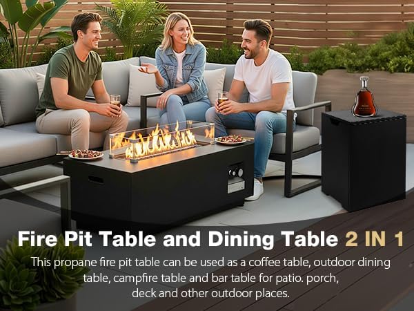 42” Rectangle Fire Pit Table Propane, 50,000 BTU Outdoor Steel Firepit with Tank Cover, Wind Guard, Waterproof Cover, Lava Rocks for Outside Patio Backyard, Black
