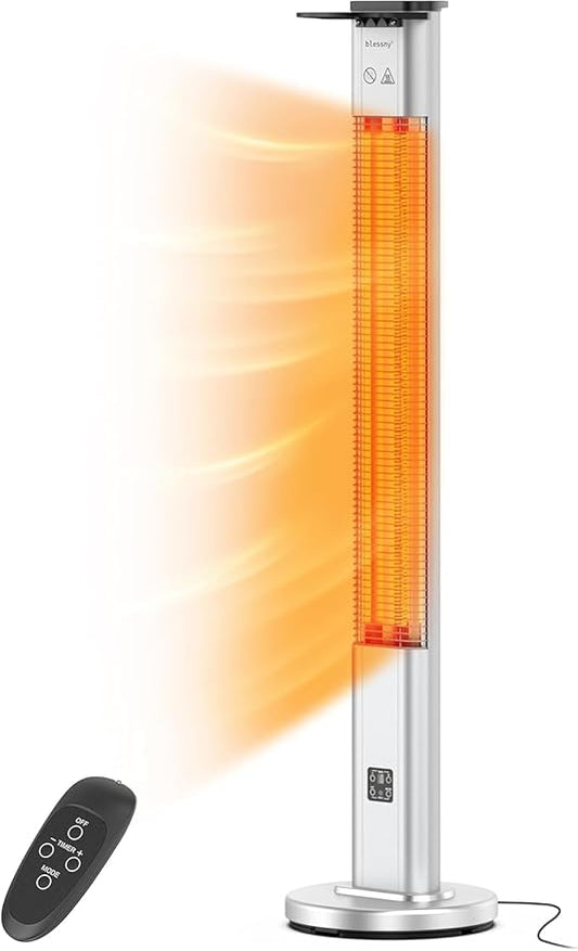 Electric Heater for Patio, 48.5" Large Standing Premium Space Heater IP65 Waterproofed for Indoor or Outdoor Use,1500W with 9 Hours Timer