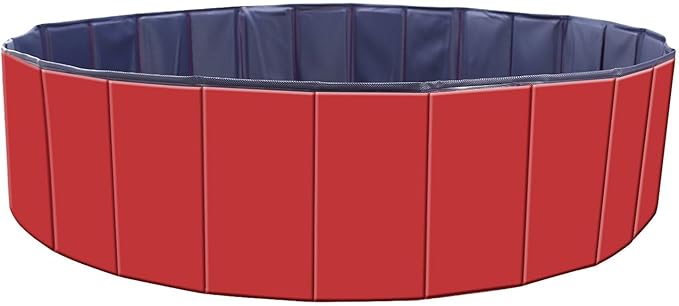 Foldable Pet Swimming Pool - Large 63" PVC Kiddie Dog Pool Bathing Tub for Dogs Cats Kids Portable Summer Outdoor Water Playmat Non-Slip Bottom Easy Drain (Red)