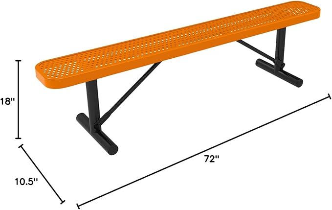 COATEDOUTDOORFURNITURE Heavy-Duty Portable Outdoor Bench Thermoplastic Coated, Punched Steel, Commercial-Grade Seating, Made in America (Portable Without Back, 6 Ft, Textured Orange)