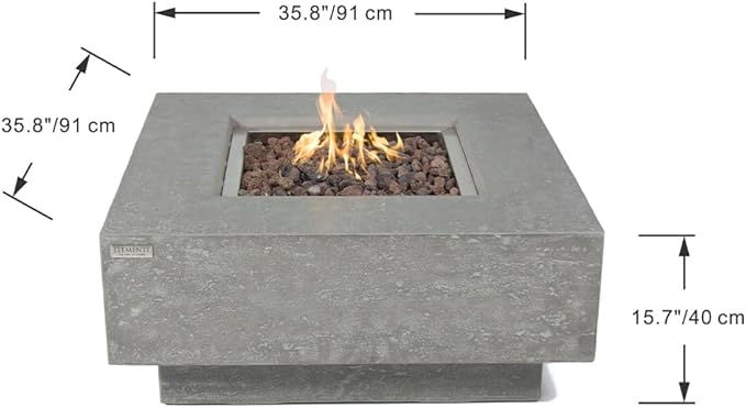 Elementi Manhattan Bundle Outdoor Firepit 36” Propane Firepit Table, Glass Windscreen, Stainless Steel, Tank/Canvas Cover, Floor Mat, Beverage Tub
