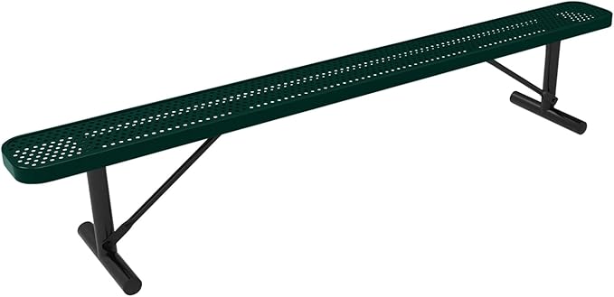 COATEDOUTDOORFURNITURE Heavy-Duty Outdoor Bench Thermoplastic Coated, Punched Steel, Commercial-Grade Seating, Made in America (Portable Without Back, 8 Ft, Textured Dark Green)