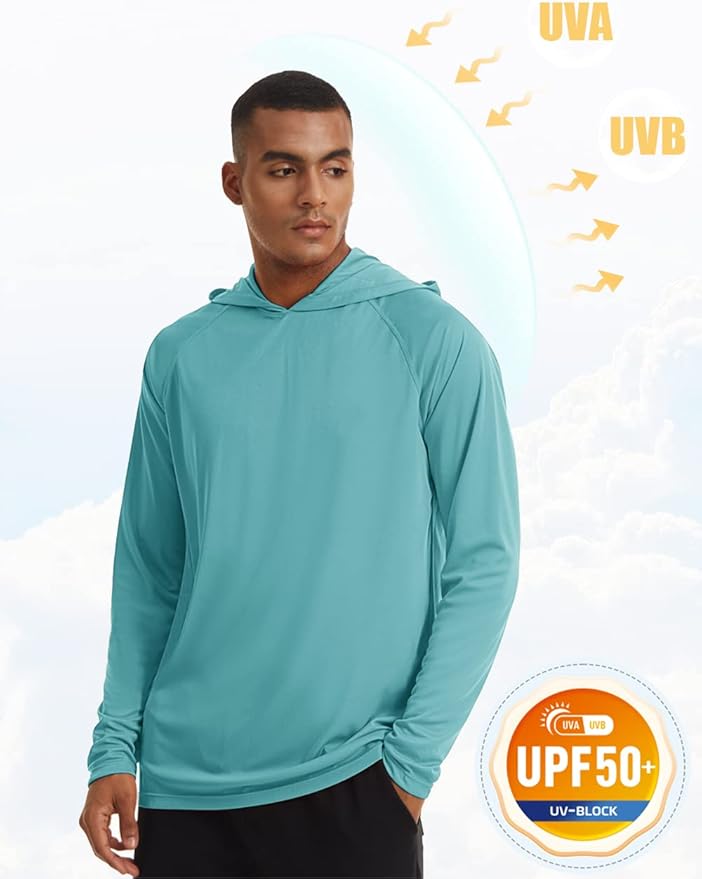 MAGCOMSEN Men's Hooded UPF 50+ Sun Protection T Shirts Long Sleeve Athletic Fishing Shirts Rash Guards