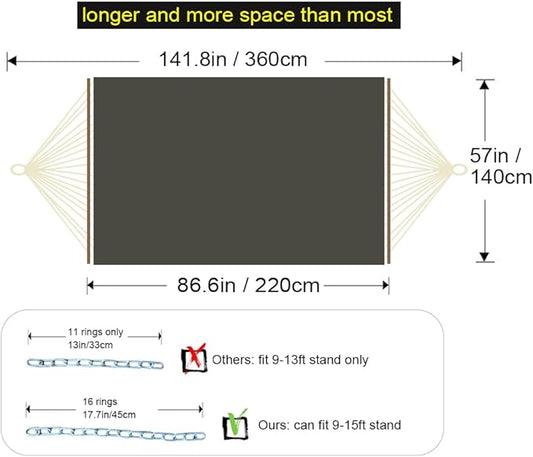 GOCAN Double Hammock with Quilted Fabric and Spreader Bars,Longer and Sturdier,Quality Hammocks for Outdoor Indoor Patio Yard
