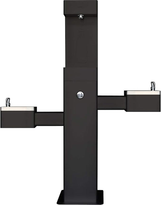 Global Industrial Outdoor Bottle Filling Station & Bi-Level Drinking Fountain, Black Powder Coat