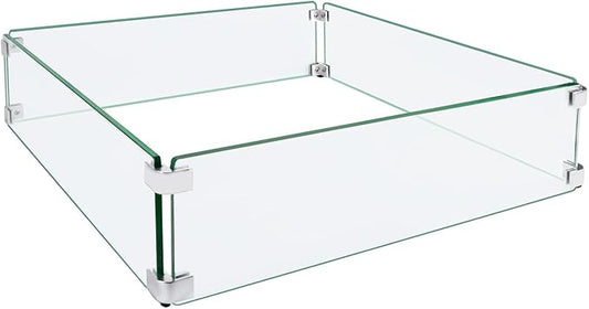 Fire Pit Wind Guard, 19.5" Glass Wind Guard for Fire Pit Square Table, Made of Clear Tempered Glass, Set with Assembly Instructions, Easy to Install