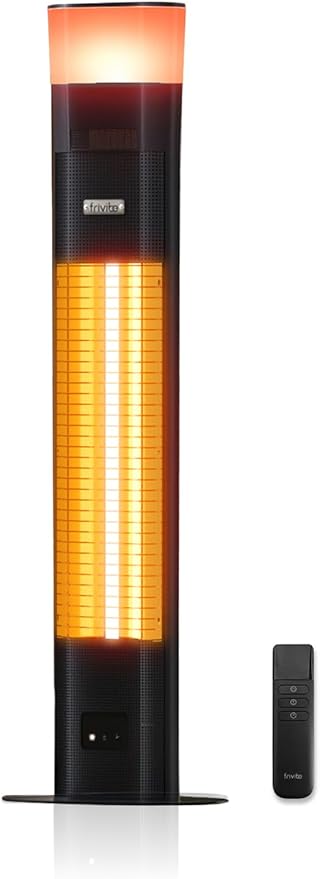 Outdoor Electric Patio Heater, Built-in Speaker & RGB Mood Light, 43 inch, 1500W Infrared Tower Heater with 5-Heat Levels, IP65 Waterproof, 24H Timer, Aluminum Unibody, For Garage, Bedroom, Deck Use