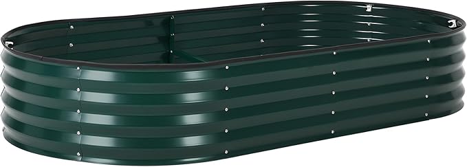 Oval Galvanized Raised Garden Bed Kit with Zippered PVC Cover, Easy Assembly, Thick Metal Outdoor Planter Box for Vegetables, Flowers, Patio Gardening, Dark Green
