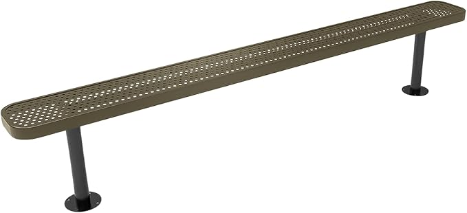 COATEDOUTDOORFURNITURE Heavy-Duty Outdoor Bench Thermoplastic Coated, Punched Steel, Commercial-Grade Seating, Made in America (Surface Without Back, 8 Ft, Textured Gold Vein)