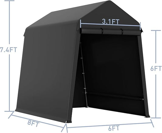 6 X 8 Ft Carport Portable Storage Shed Outdoor Tarp Sheds with Roll-Up Door, Bike Shed Storage Tent for Motorcycle, Garden Tools