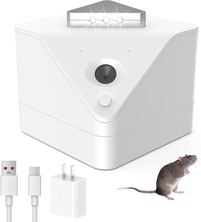 Upgraded Safe & Eco-Friendly Ultrasonic Pest Repellent Indoor, 360° Full Coverage with LED Strobe, Non-Toxic Rodent Insect Deterrent for Mice Rats Spiders Control - House Basement Garage and etc.01
