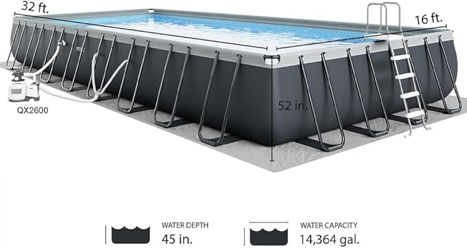 Intex 32' x 16' x 52" Ultra XTR Rectangular Outdoor Swimming Pool Set with Pump - Large Above Ground Backyard Pool with Deluxe Maintenance Kit