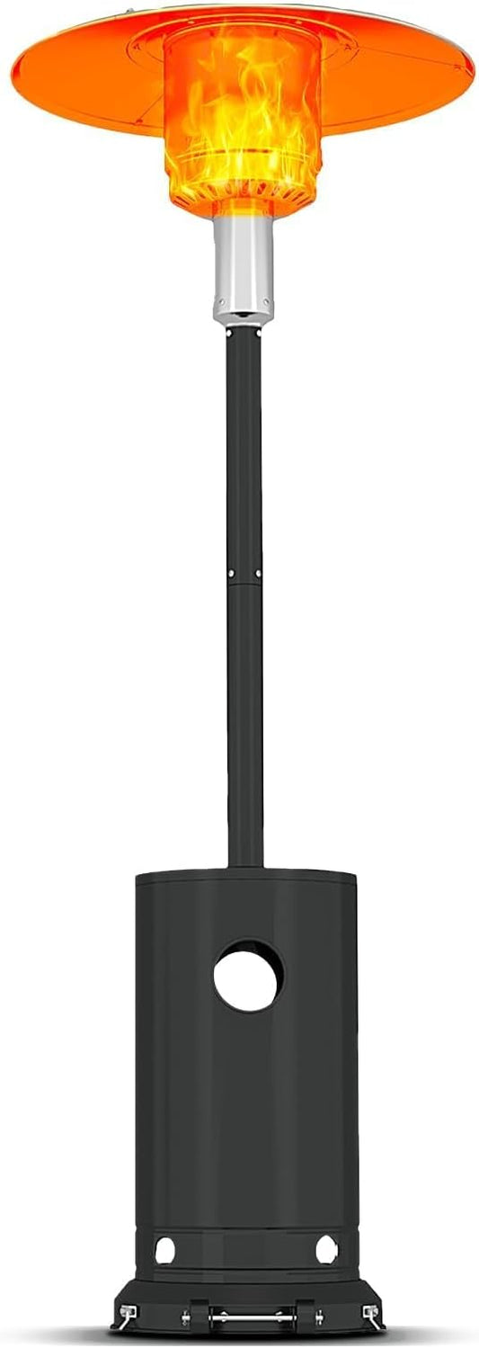 48000BTU Outdoor Propane Patio Heater with Wheels, Triple Safety Protection, Stainless Steel Burner, Includes Round Table for Porch, Camping, Backyard Use, Gray