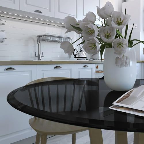 Royalty 60" Inch Round Tempered Glass Table Top – Clear Table Top Glass – Useful for Replacement, Tabletop Protector, Patio, Dining, Coffee, Desks - 1/4" Black Polished Edge