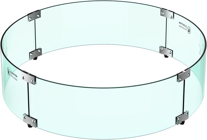 Skyflame 24" Round Fire Pit Glass Wind Guard, Thick & Clear Tempered Glass Flame Shield with Bracket & Feet, Fit for Outdoor Propane/Natural Gas Fire Pit/Table