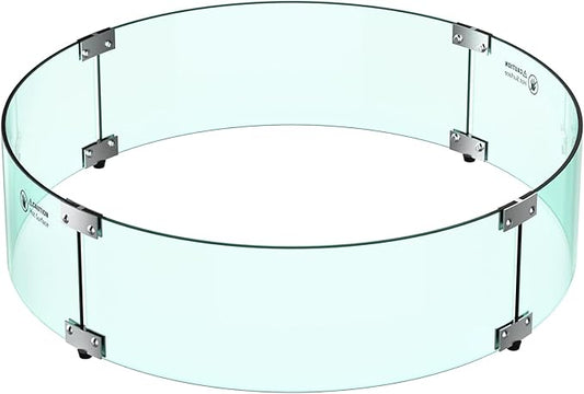 Skyflame 24" Round Fire Pit Glass Wind Guard, Thick & Clear Tempered Glass Flame Shield with Bracket & Feet, Fit for Outdoor Propane/Natural Gas Fire Pit/Table