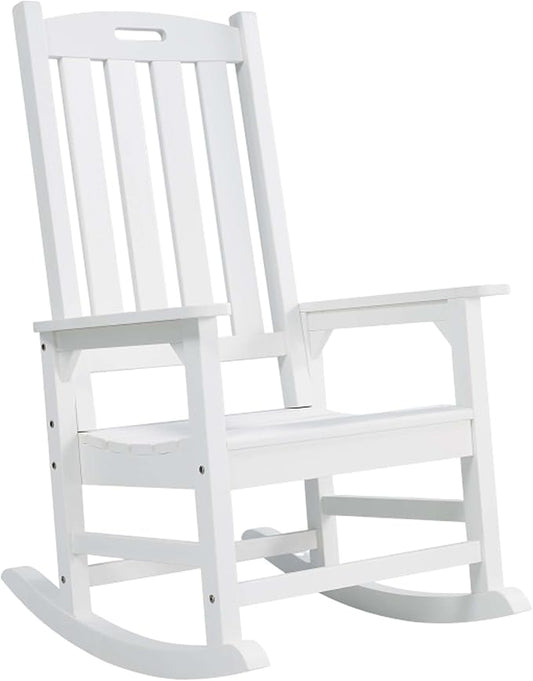 Psilvam Oversized Outdoor Rocking Chair, with 21" Wide Seat and 32" Tall Backrest, Pre-Assembled with Most Components for Effortless Installation (White)