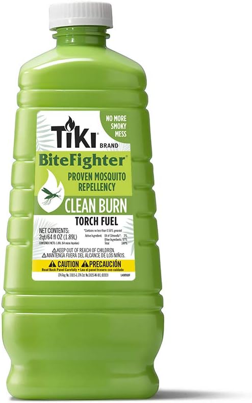 TIKI Clean Burn Mosquito Repellent Torch Fuel – 1/2 Gallon (64 oz.), Smokeless & Low-Soot Citronella, Mosquito Repellent, Plant-Based Formula for Outdoor, Patio, Garden & Backyard Torches