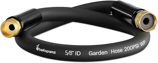 Short Garden Hose 1 ft x 5/8 in Male to Female Heavy Duty Small Water Hose Extend Connector, Lightweight Rubber Hybrid Leader Hose, Leak-Free Connections, Black