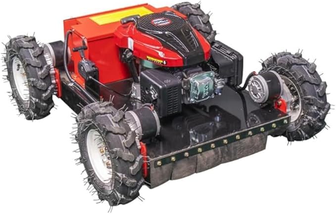 Lawn Mower, Remote Control Lawn, Small Crawler Oil-Electric Hybrid Four-Wheel Drive Lawn Mowing and Weed Whacker, All Terrain Grass Cutter Yard Mower, 30° Climbing (SKD-196-55)