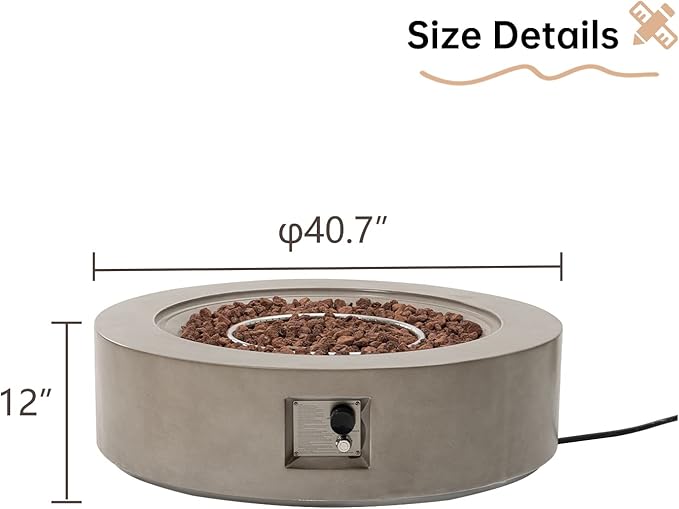 HOMPUS Outdoor Round Propane Fire Pit Table, 41''CSA Certified Fire Table, 50000 BTU Fire Pit w Free Waterproof Cover & Fire Stone for Patio, Garden, Grey