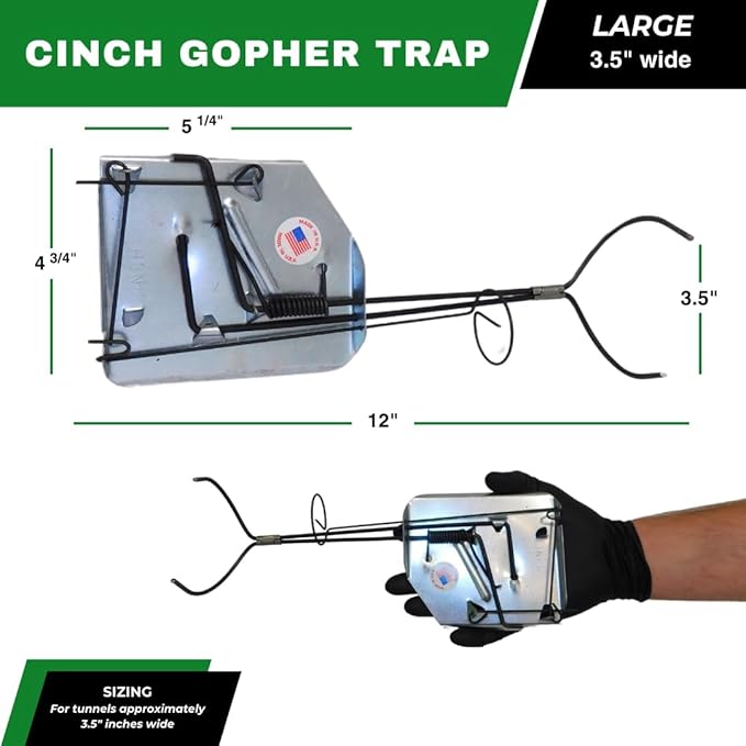 Cinch Gopher Trap Kit – Professional-Grade, Heavy-Duty Reusable Trap System for Gopher/Mole Control | Easy Set, Humane, No Chemicals, Ideal for Lawns, Gardens, and Farms | Made in USA (Large 3-Pack)