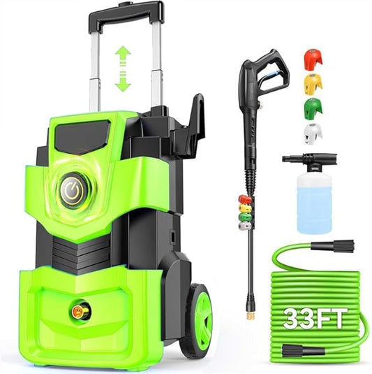 5000 PSI Professional Electric Pressure Washer,4.0 GPM Heavy Duty Power Washer with 4 Nozzles,Foam Cannon,33FT Hose and 500ml Soap Bottle for Home/Cars(Green)