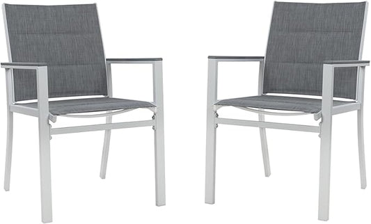 Kozyard Villa Outdoor Aluminum Patio Dining Chair (White Frame, Gray Paded Textilence, Pack of 2)