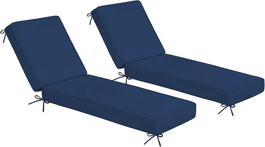Sundale Outdoor Olefin Chaise Lounge Cushion Set of 2, Water-Resistant Patio Lounge Chair Cushion, Thick Lounger Pad with 4 Straps Dark Blue, 80 x 26 x 4 Inches