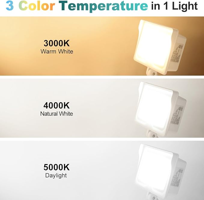 kadision 55W White LED Flood Light with Dusk-to-Dawn Photocell, 3000K/4000K/5000K Selectable, 120V 6600lm IP65 Waterproof Knuckle Mount Outdoor Security Lights, ETL Listed 4-Pack