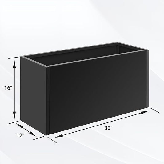Metal Planter Box 30” x 12” x 16”, Tall Planter Box with Removable Insert Shelf, Black Steel Planter Heavy Duty for Porch, Garden, Patio, Yard