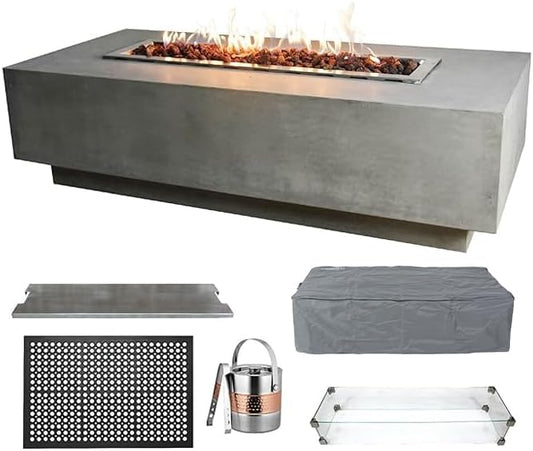 Elementi Rectangular Gas Fire Pit Table, Natural Gas Fire Pits for Patio Includes Canvas Cover & Lava Rocks, Firepit Outdoor Fireplace for Backyard