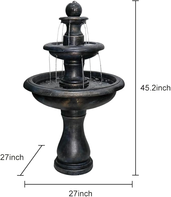 ourrco 45.2inches High Outdoor Water Fountain, Concrete Outdoor Waterfall Fountain with Pump for Yard Garden Patio Backyard Deck Relaxation Decor - Black