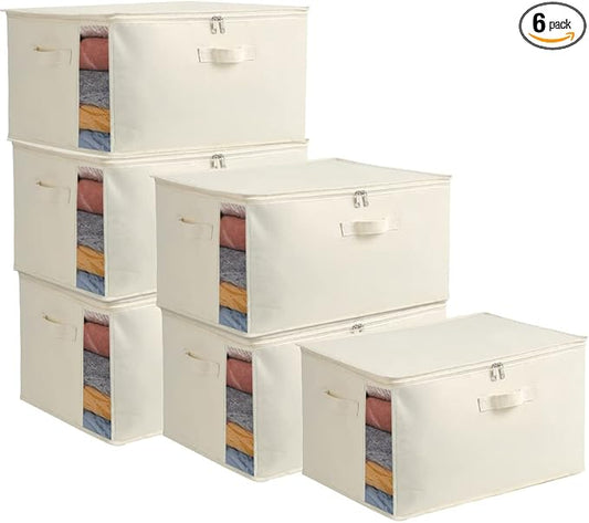 6-Pack Large Canvas Comforter Storage Bags Closet Organizer for Clothes Sweater Clothes Organizer with Dual Zipper Three Carrying Handles for Blanket Closet Storage Container