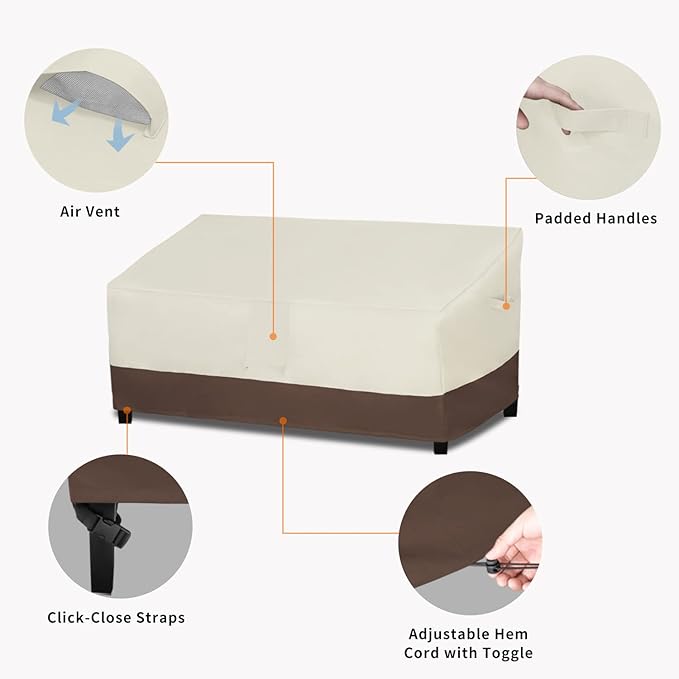 Easy-Going Outdoor Couch Cover - Heavy Duty 3-Seater Patio Sofa Cover, Windproof, Durable (85Wx37Dx35H inch, Beige/Dark Brown)