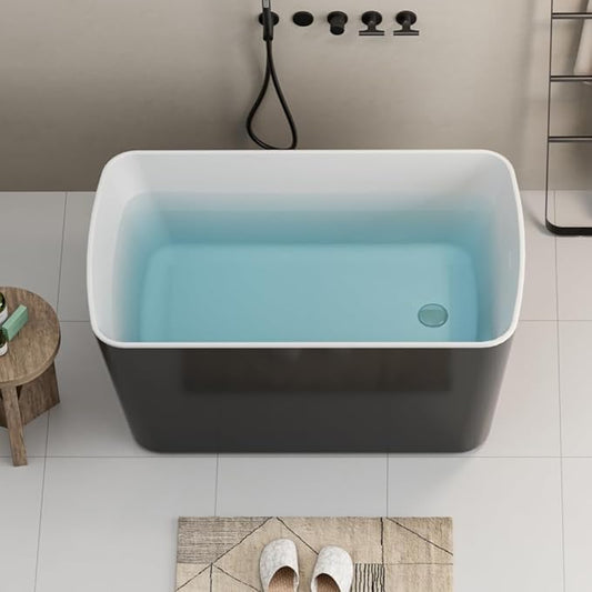 49'' Acrylic Freestanding Soaking Bathtub, Square-shape Japanese Soaking Hot Tub, Chrome Overflow and Quick Drain (Black)