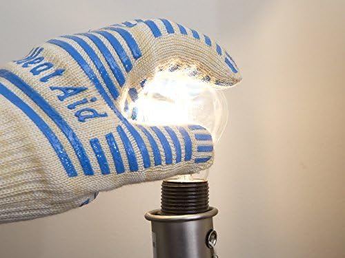 GRILL HEAT AID BBQ Grill Gloves 1472°F - Extreme Heat Resistant Oven Mitts for Grilling, Smoker & Fire Pit with Silicone Grip & EN407 Cut Resistance - Long Cuff (Small Palm), White & Blue
