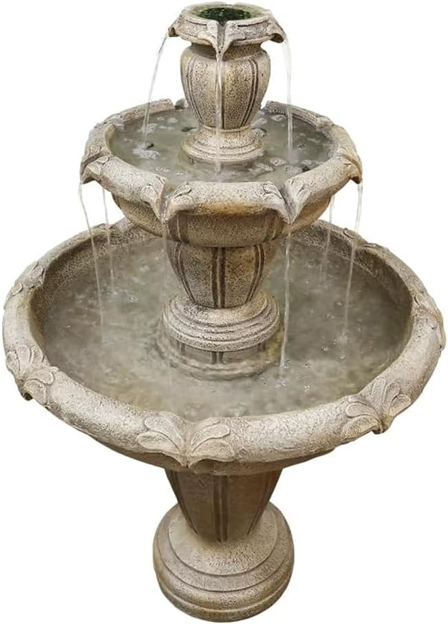 ourrco 48” H Outdoor Floor Water Fountain, 3-Tiers Concrete Water Fountain with Submersible Electric Pump - Garden Cascading Waterfall for Yard Patio Lawn Home Decor
