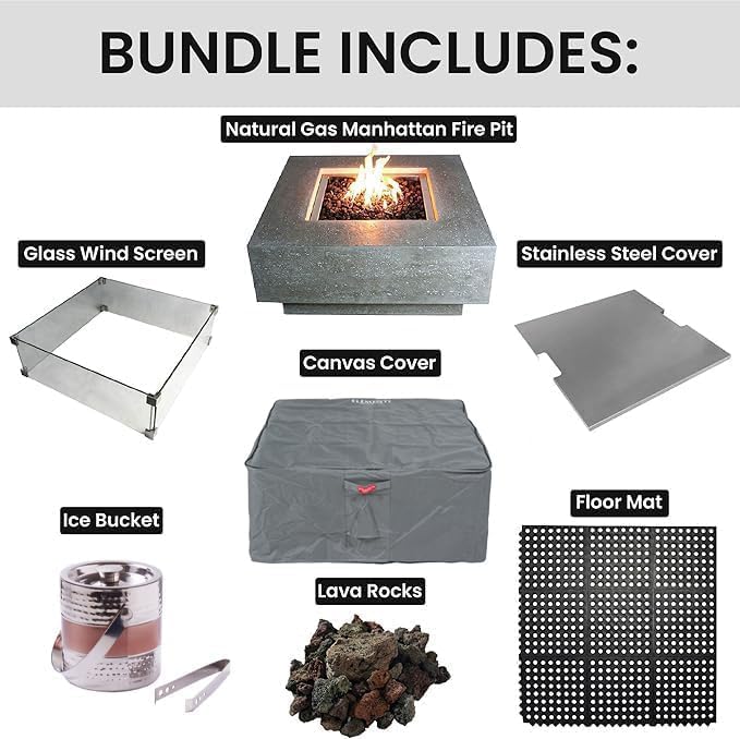 Elementi Square Outdoor Gas Fire Pit Table, Natural Gas Fire Pits for Outside Patio Includes Canvas Cover & Lava Rocks, Firepit Outdoor Fireplace for Backyard Gas Fire Pits & Outdoor Fireplaces